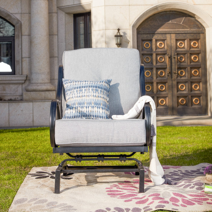 Charlton Home® Outdoor Sigmund Rocking Metal Chair with Cushions